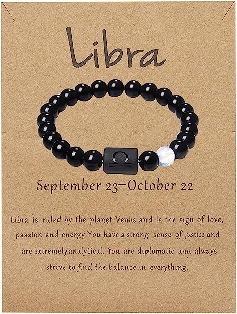 Zodiac Bracelet for Men Women,8mm 10mm Beads Natural Black Onyx Stone Star Sign Constellation Horoscope Bracelet Gifts