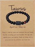 Zodiac Bracelet for Men Women,8mm 10mm Beads Natural Black Onyx Stone Star Sign Constellation Horoscope Bracelet Gifts